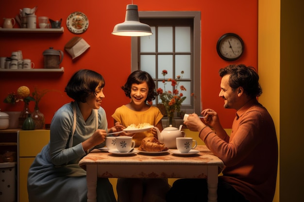 Una mañana alegre El maravilloso desayuno de una familia amorosa en la cocina