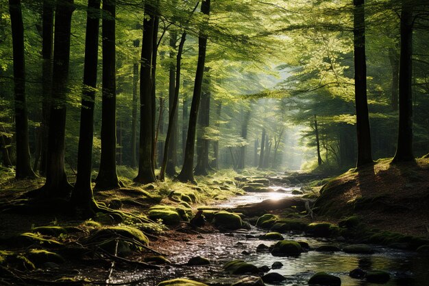 Por la mañana en el bosque Generativo Ai