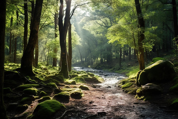 Por la mañana en el bosque Generativo Ai