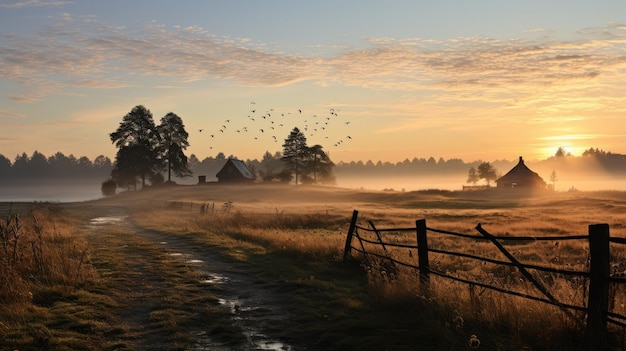 mañana brumosa en un campo pacífico