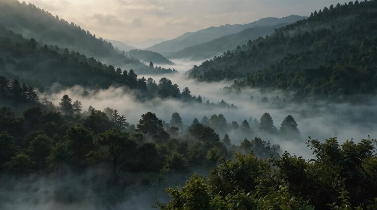 una mañana brumosa en las montañas