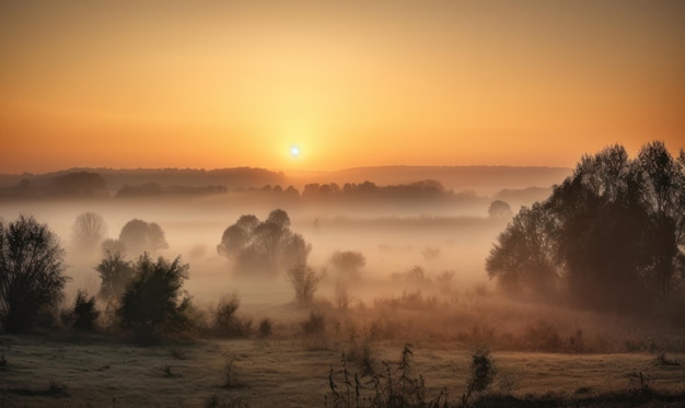 Una mañana de niebla en el campo