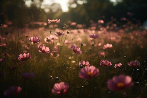 En la mañana soleada florecen vívidas amapolas