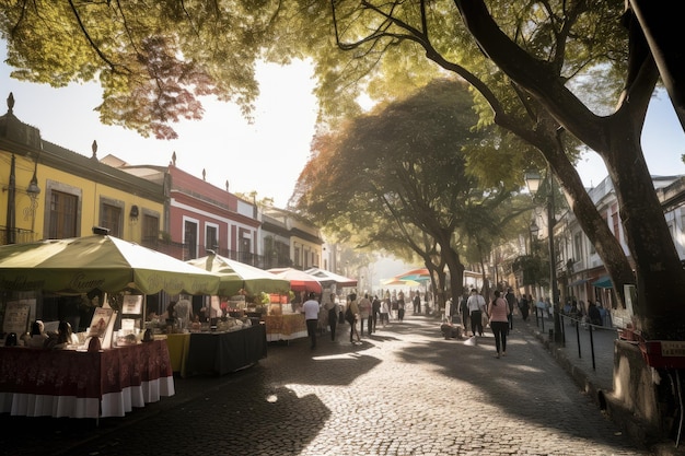 Una mañana vibrante revela Pinheiros arbolada cultural y bulliciosa IA generativa