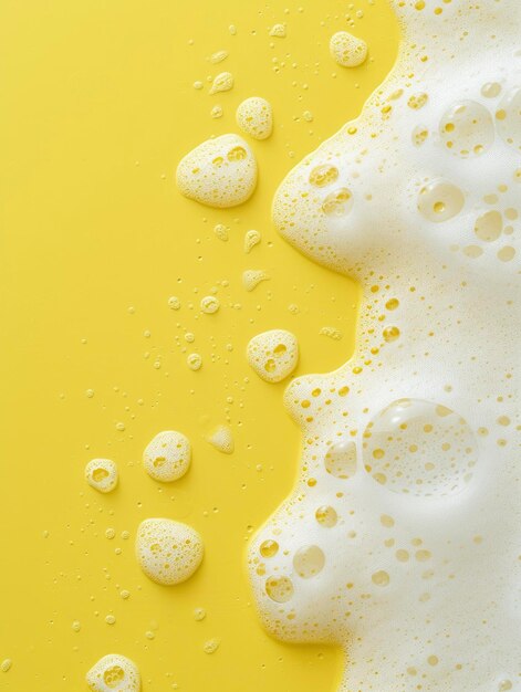 Foto mancha de espuma de shampoo espessa sobre um fundo amarelo