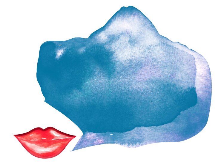 Foto mancha de diálogo azul y labios rosados acuarela ilustración abstracta