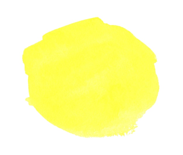 Mancha dibujada a mano de acuarela amarilla sobre papel blanco textura de grano Fondo de salpicaduras de pintura de pincel artístico de color abstracto