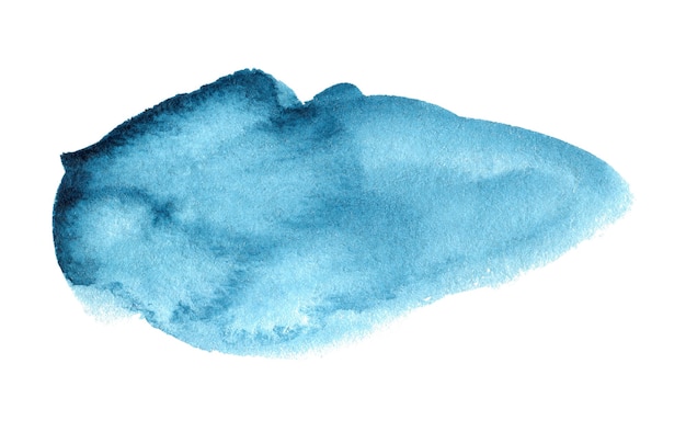 Mancha dibujada a mano de acuarela azul sobre papel blanco textura de grano abstracto color de agua artístico pincel pintura salpicaduras de fondo