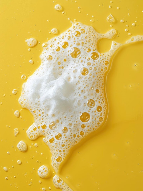 Foto mancha de espuma espesa de champú sobre un fondo amarillo