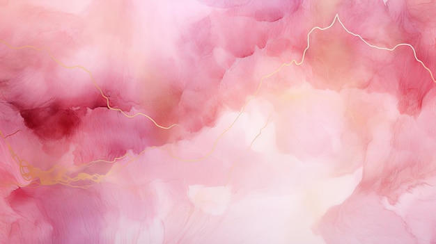 Mancha de pintura abstracta de fondo de acuarela de textura rosa con detalles dorados