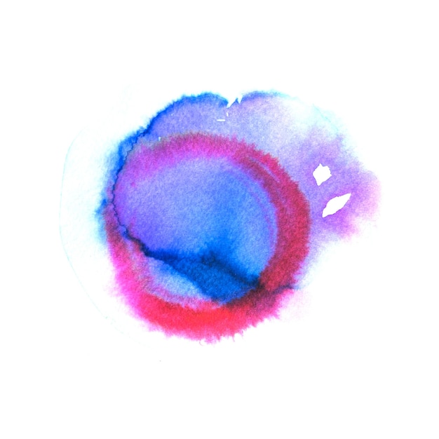 Mancha redonda em aquarela nas cores azul e rosa