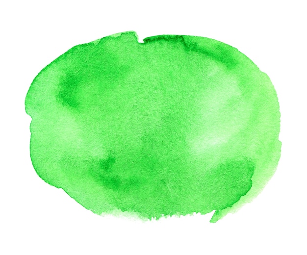 Mancha verde desenhada à mão em aquarela na textura de grão de papel branco Cor de água abstrato pincel pintura artística fundo respingo