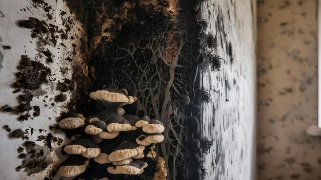 Manchas pretas de bolor e fungos na parede