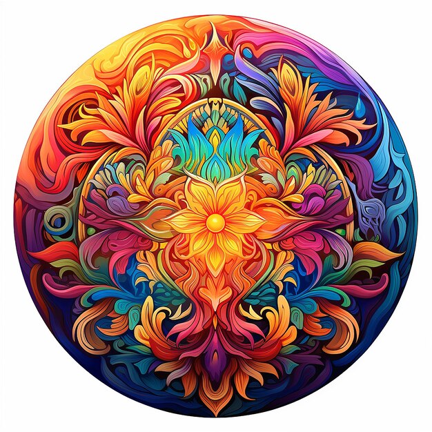 Mandala Art, un diseño colorido con colores brillantes en el estilo