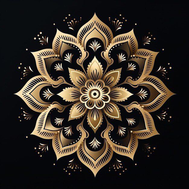 Foto mandala art golden mandala padrão em fundo preto no estilo