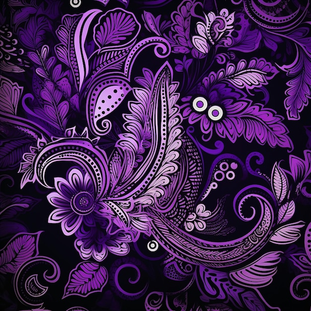 Mandala Art preto e roxo padrão Mehndi em um fundo roxo I