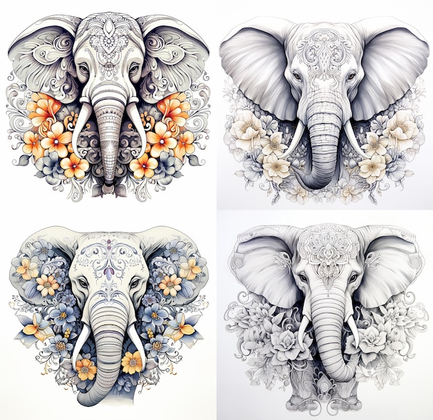 Mandala Art Um elefante em um desenho floral por The Doodle Mandal Prin