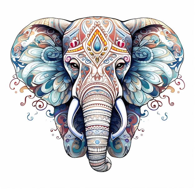 Foto mandala art um elefante no padrão em um fundo branco para colorir