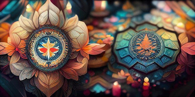 Mandala arte colorida de fundo. Ilustração digital