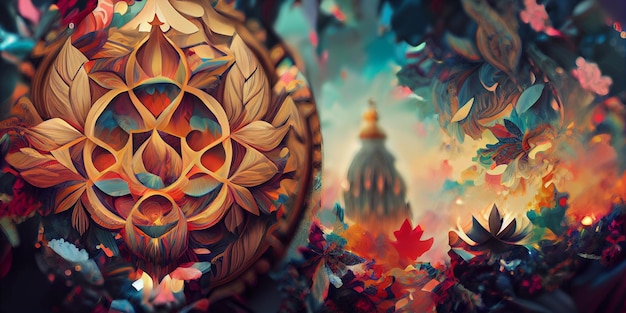 Mandala arte colorida de fundo. Ilustração digital