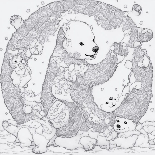 Mandala bebê urso polar na arte de linha limpa de fundo branco