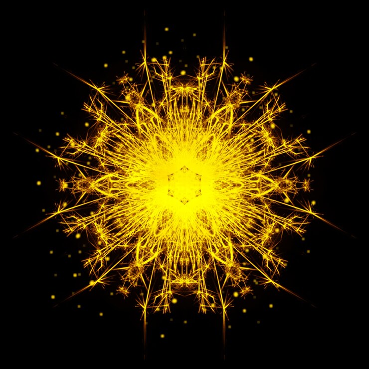 Mandala de bengala ardiente sobre un fondo negro