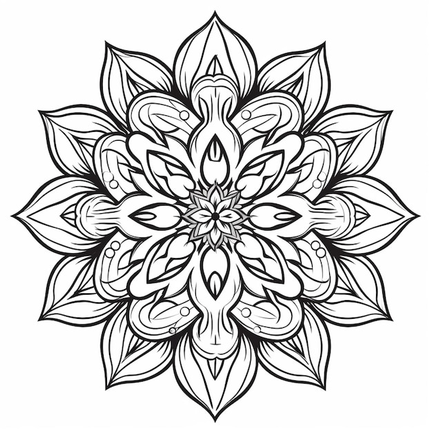 Un mandala en blanco y negro con un patrón de diferentes formas.