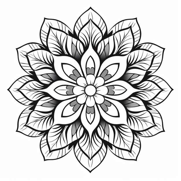 Un mandala en blanco y negro con un patrón floral.