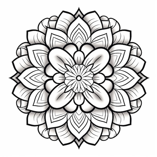 Un mandala en blanco y negro con un patrón de flores.