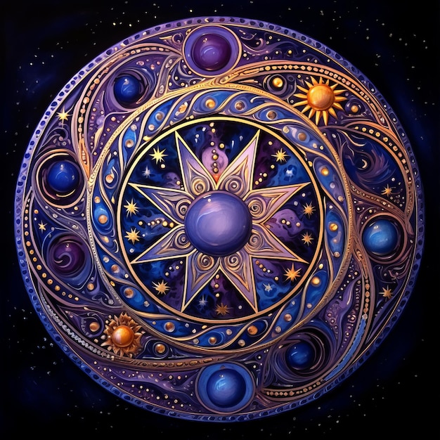 Mandala Celestial em azul profundo roxo e prata