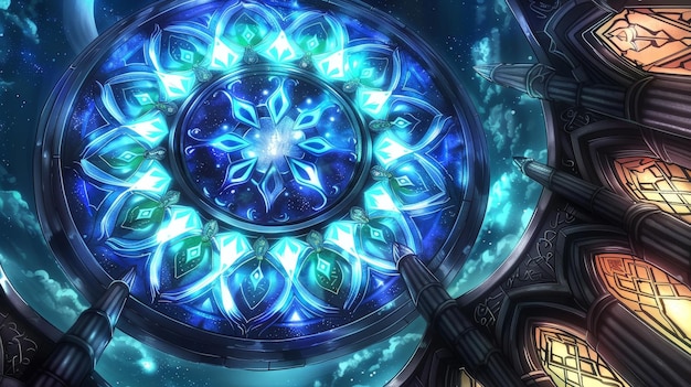 Mandala celestial en una estructura gótica