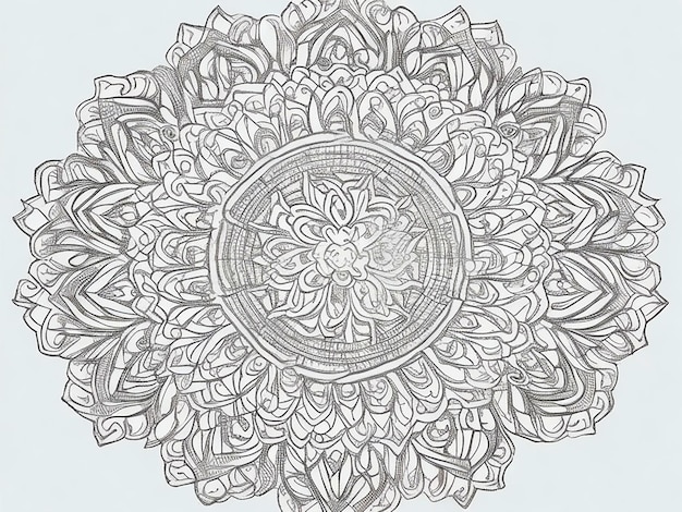 Foto mandala para colorear para adultos y contorno de mandala dibujado a mano