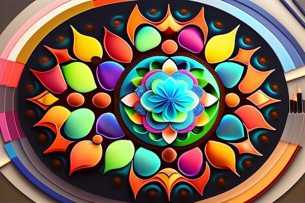 Un mandala colorido con un círculo de flores.