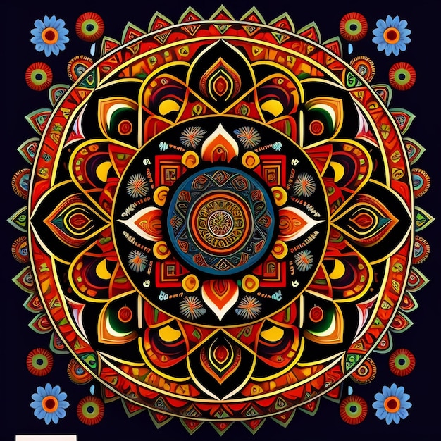 Un mandala colorido con un fondo negro y las palabras arte en él