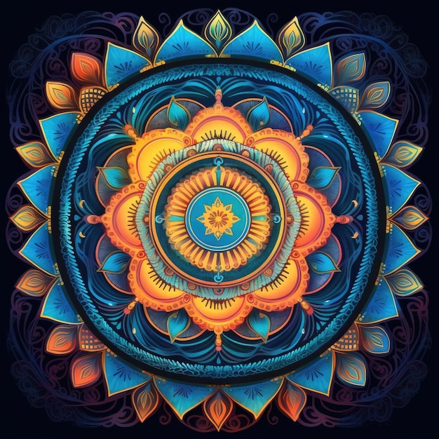 Un mandala colorido con muchas flores.