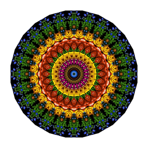 Un mandala colorido con un patrón de flores azules. ilustración de stock