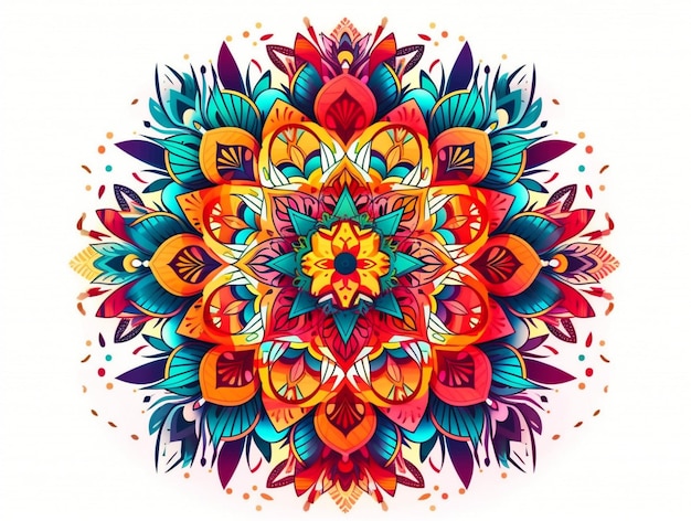 Un mandala colorido con un patrón de flores.