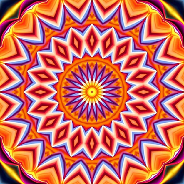 Un mandala colorido con un patrón de rayos de sol.