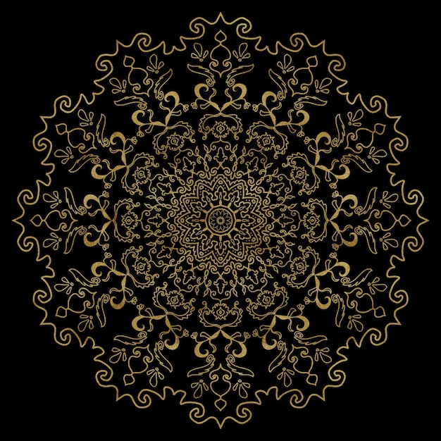 Mandala de aquarela desenhada à mão com textura dourada pode ser usada para impressão de teia têxtil de outro design