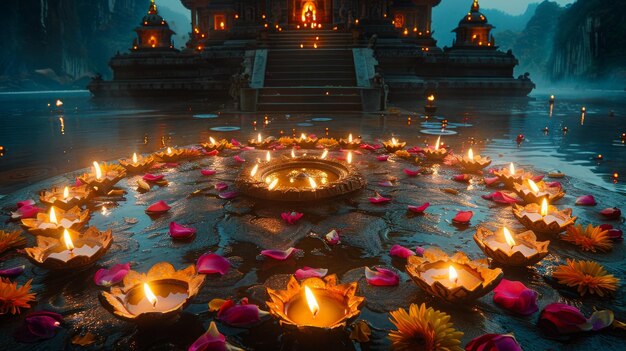 Foto mandala de diwali e velas