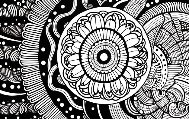 Mandala de flor em preto e branco página de coloração