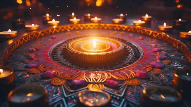 Mandala de Diwali con fuego y llamas Un tema del festival de diseño y celebración