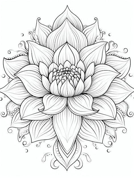 Un mandala de flor de loto con detalles intrincados Página del libro para colorear Mandala de Mindful Patterns en negro