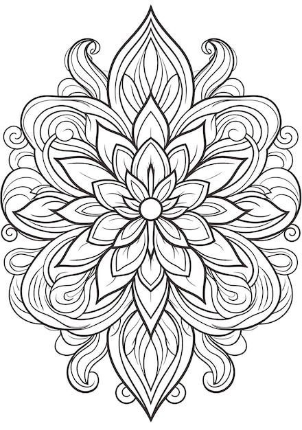 Mandala de flores en blanco y negro página de colorear