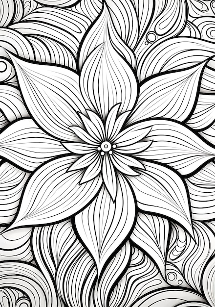 Mandala de flores en blanco y negro página de colorear