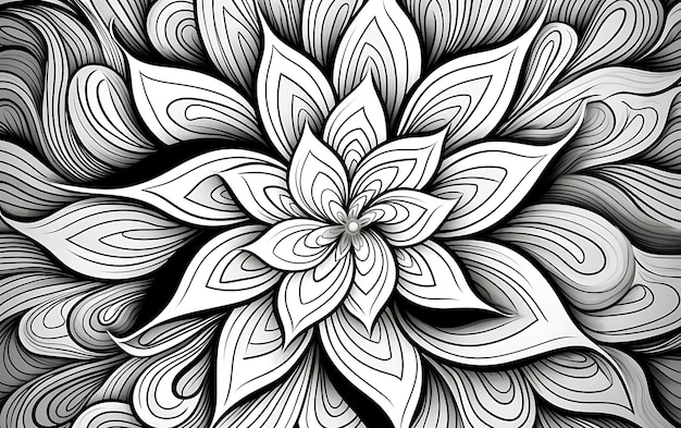 Mandala de flores en blanco y negro página de colorear