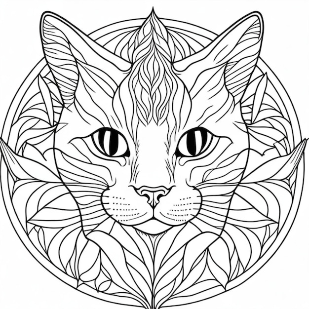 Foto mandala de gato diseño de gato para pintar líneas negras gato mandala para pintar e imprimir