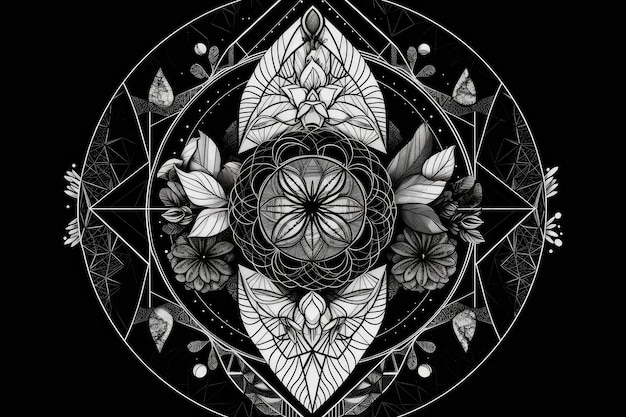 Mandala con geometría sagrada y elementos del mundo natural