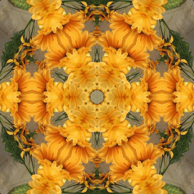 Un mandala hecho de flores amarillas.