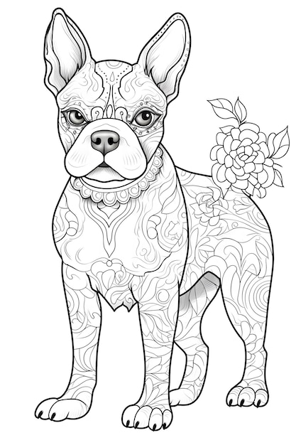 Mandala-Hund, Schwarz-Weiß-Illustration zum Ausmalen